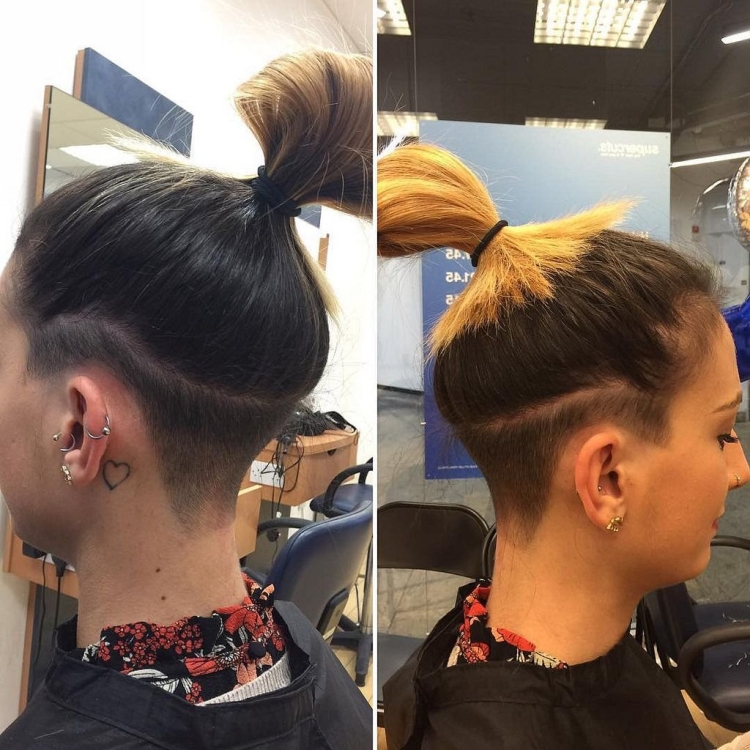 Прическа с бритыми висками и затылком женская