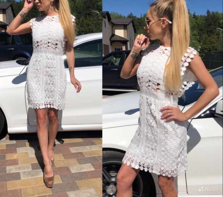 Белое платье Садовод с кружевом