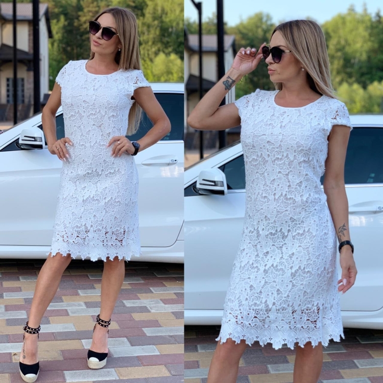 Платье летнее гипюровое белое кружевное