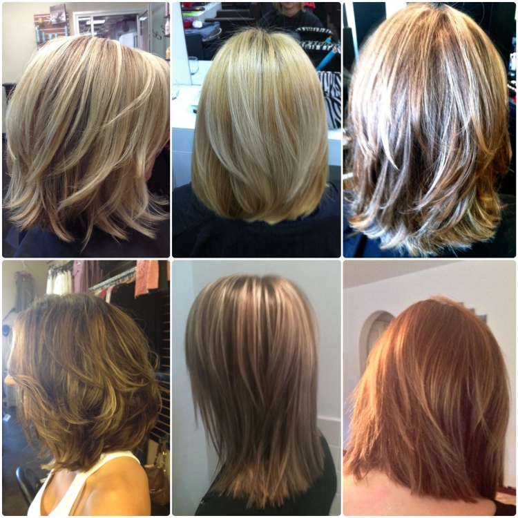 Стрижки двойной Каскад на средние волосы вид сзади