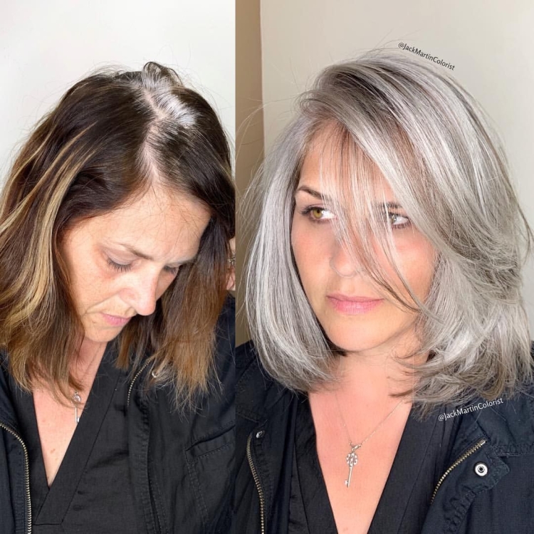 Окрашивание русых волос с сединой