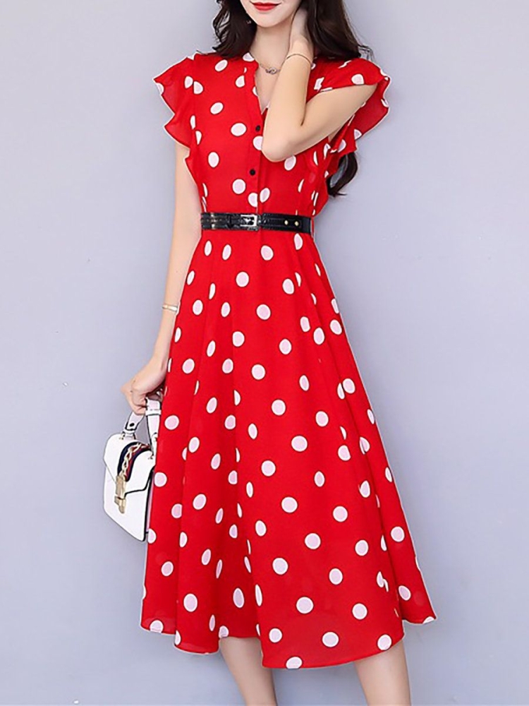 Платье миди в горошек