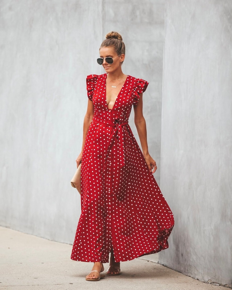 Сарафан красный в белый горох