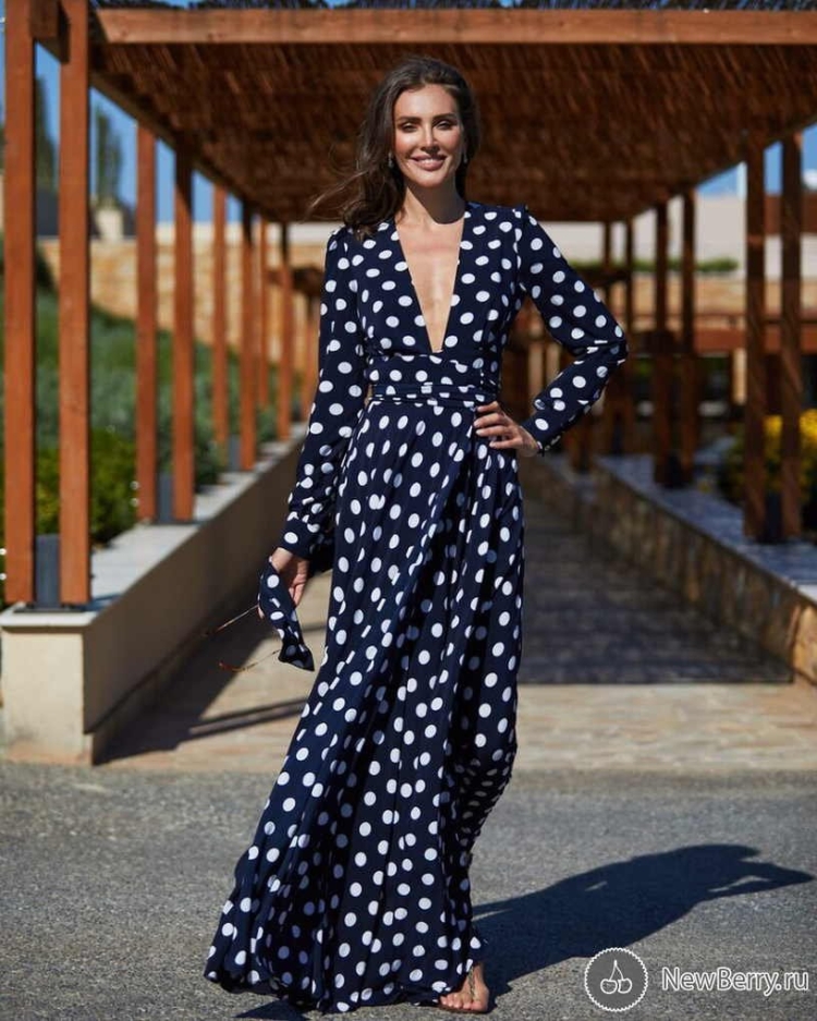 Zara черное платье макси в горох