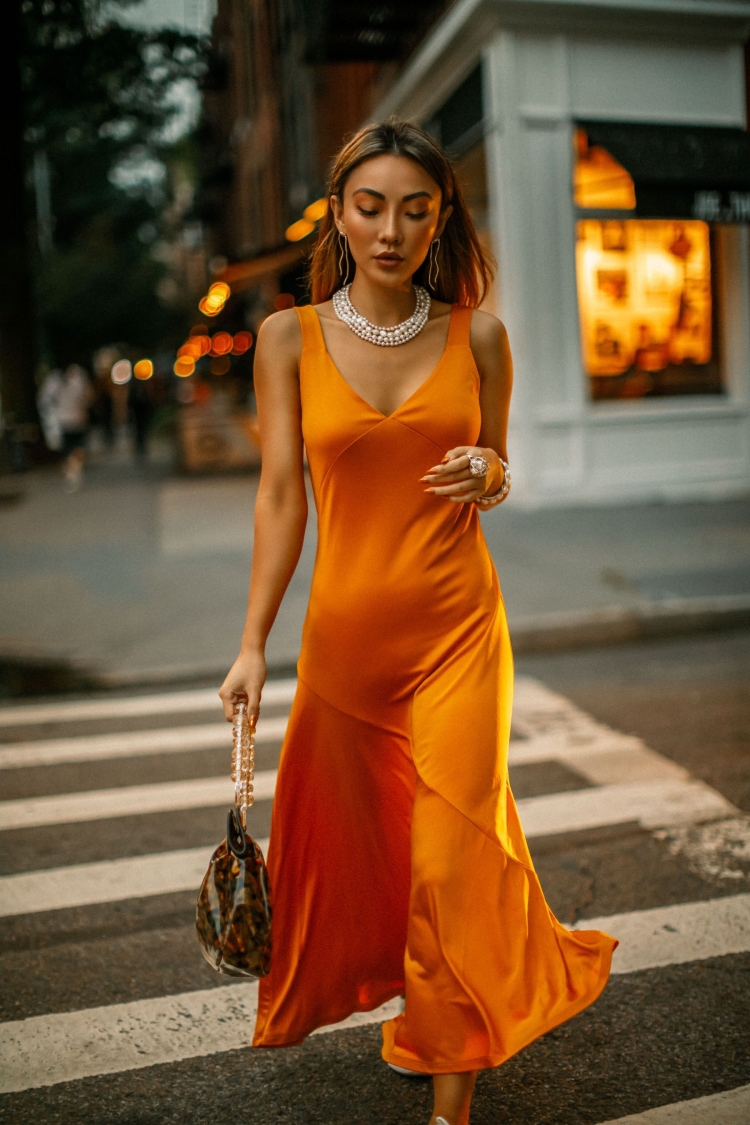 Оранжевое летнее платье длинное