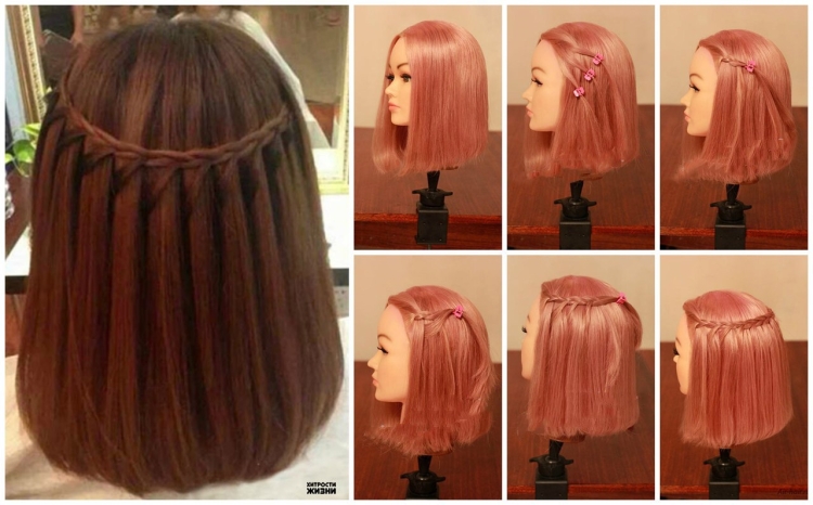 Прическа в школу на удлиненное каре волосы