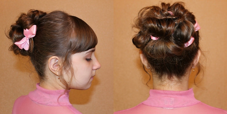 Пучки на средние волосы для девочек