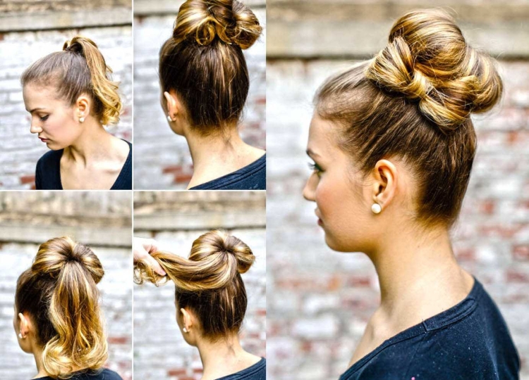 Причёски с бубликом на средние волосы