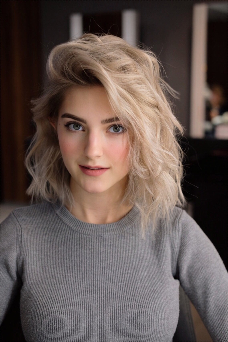 Стрижка по плечи блондинка