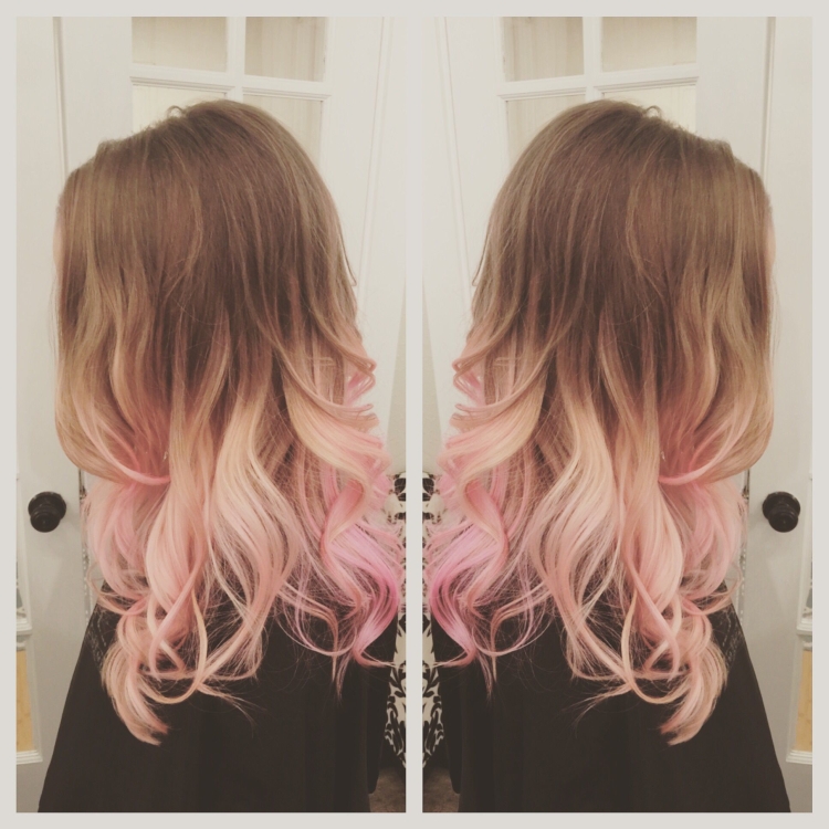 Окрашивание концов в розовый на русые волосы