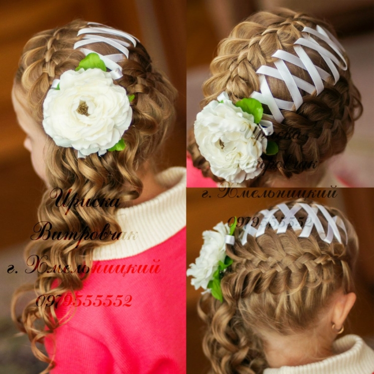 Прическа на выпускной в детский сад на средние с ленточками