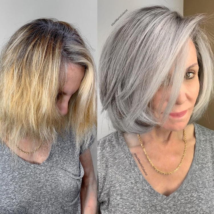 Модное окрашивание седых волос