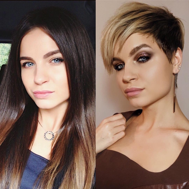 Модные стрижки женские до и после
