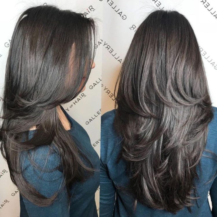 Градуированный Каскад на длинные волосы без челки