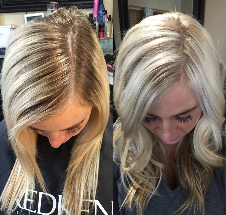 Мелирование на отросшие корни блондинки