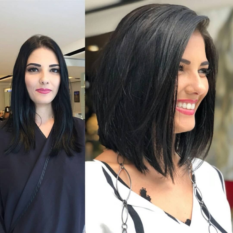Удлиненное каре на черные волосы