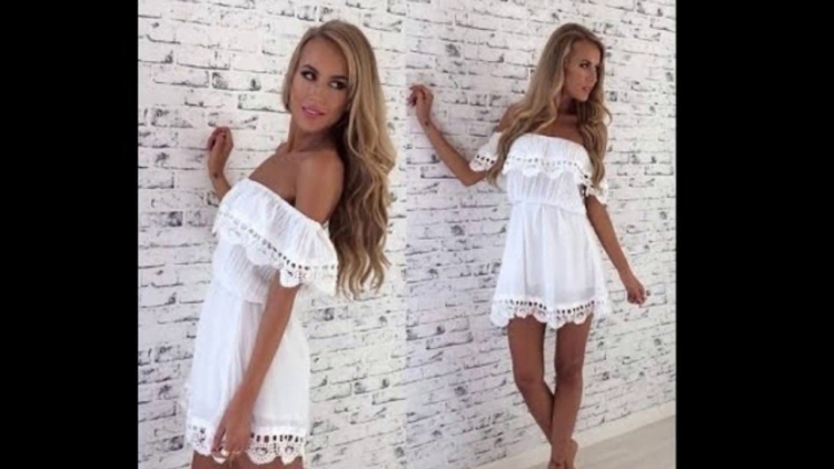 Платье из шитья с открытыми плечами