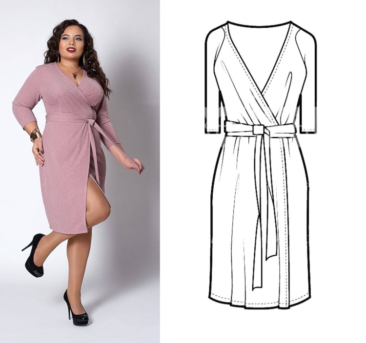 Платье для полных женщин из трикотажа с запахом