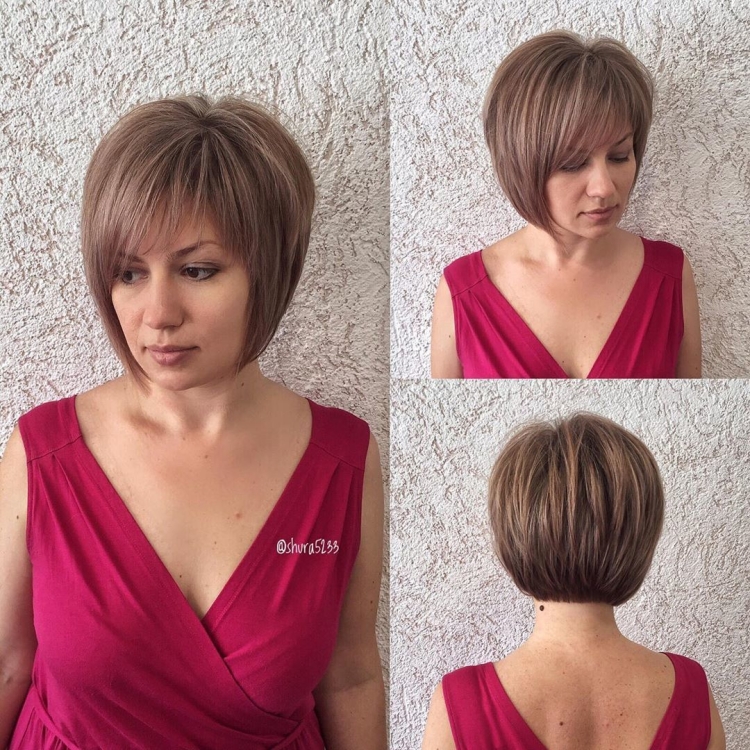 Градуированный Боб на средние волосы с челкой и макушкой