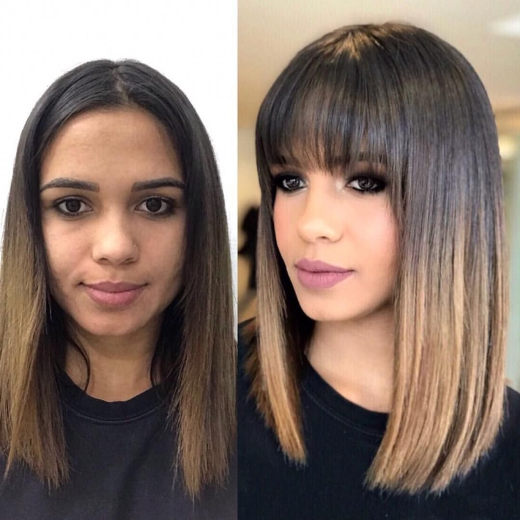 Челка до и после стрижки