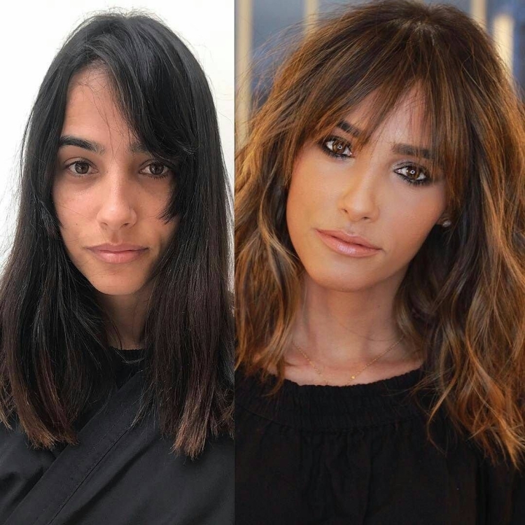 Стрижка на длинные волосы с челкой до и после