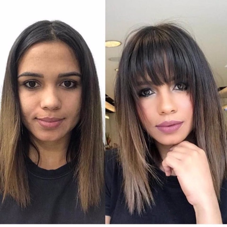 Челка до и после стрижки