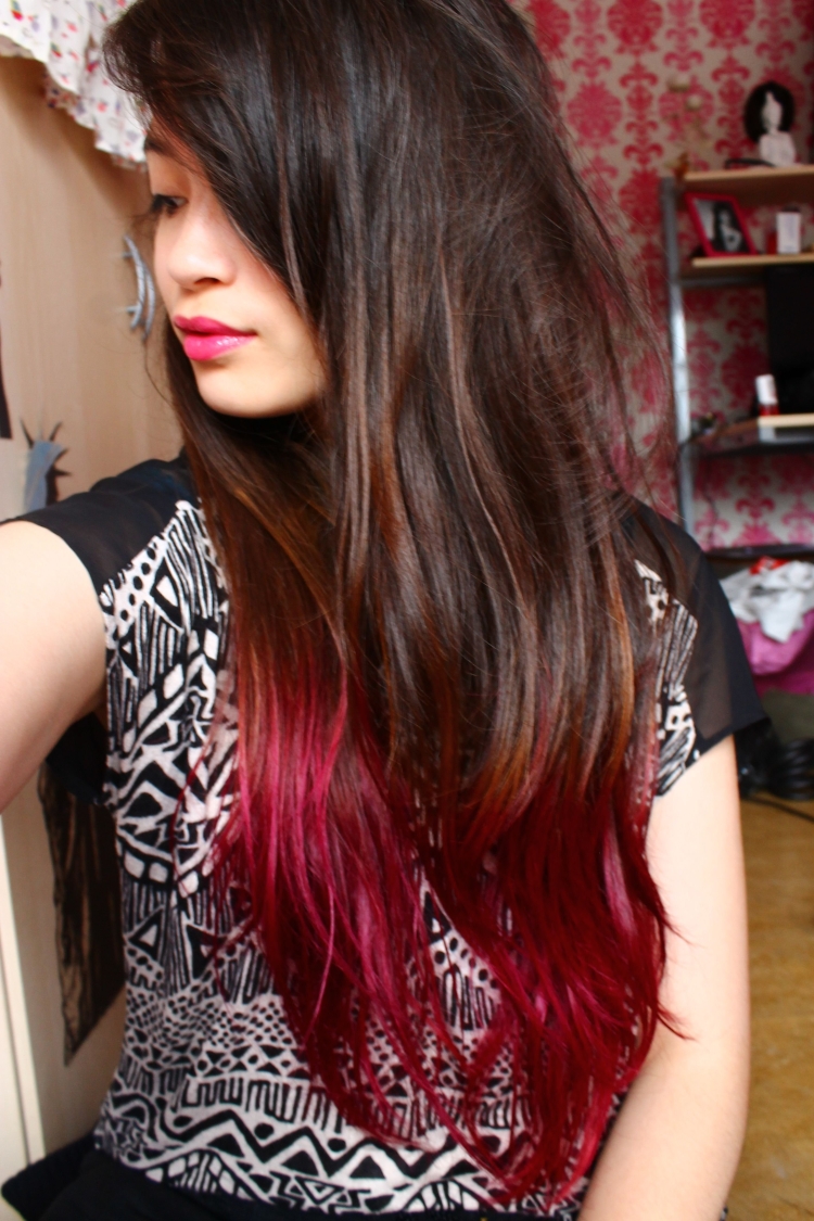 Окрашивание на каре омбре к красный