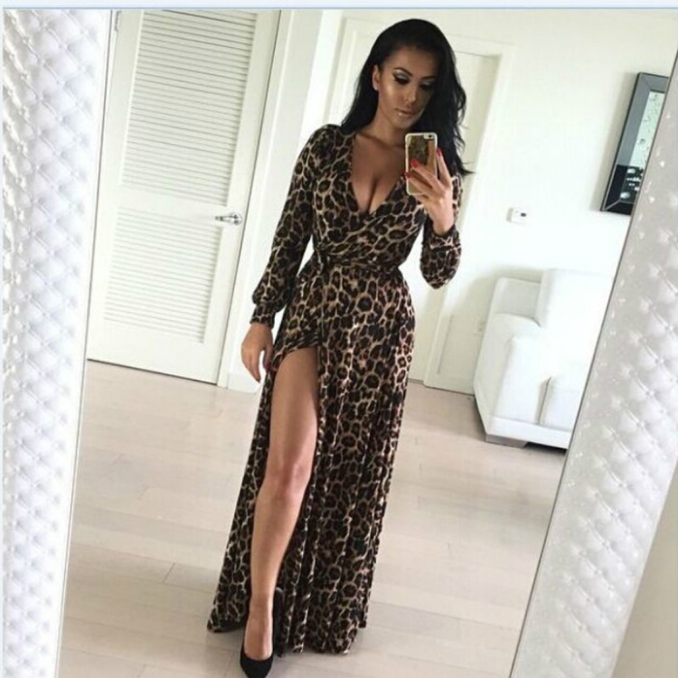 Длинное леопардовое платье