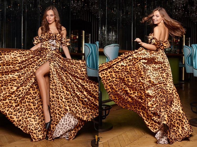 Длинное леопардовое платье