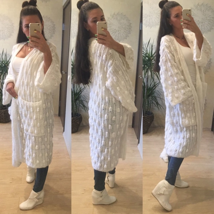 Белый вязаный кардиган
