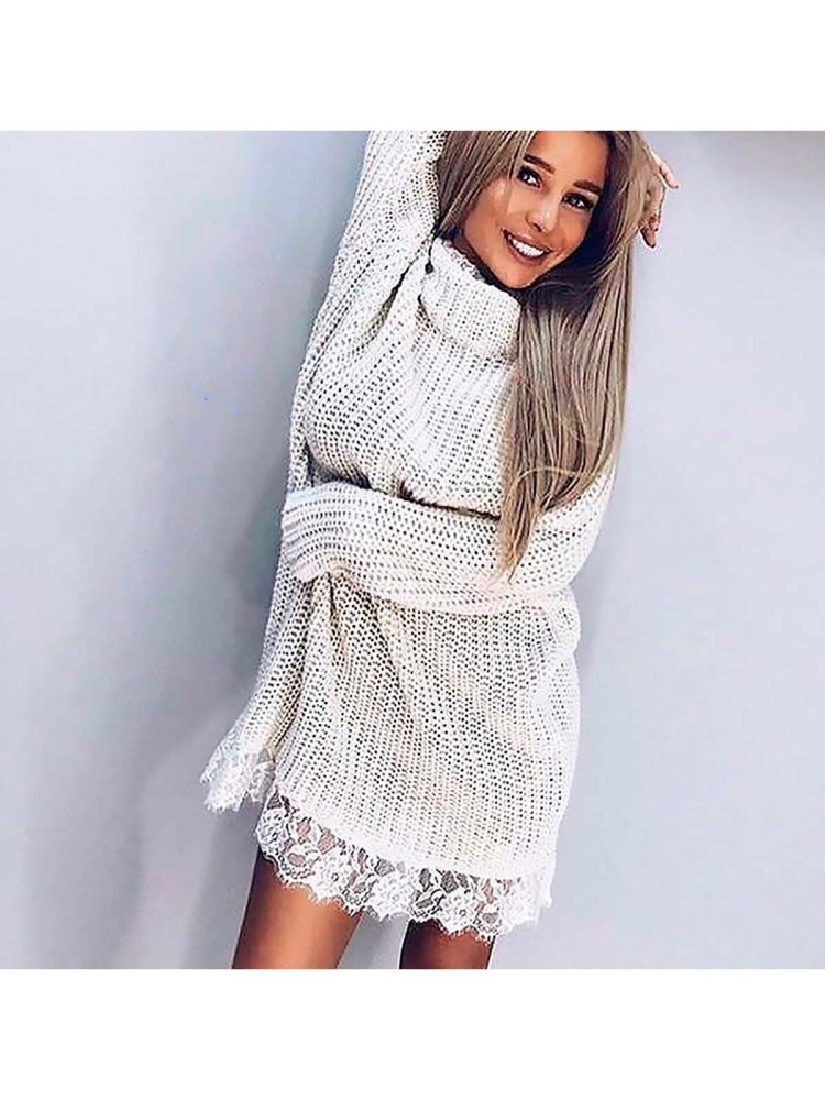 Платье свитер с кружевом