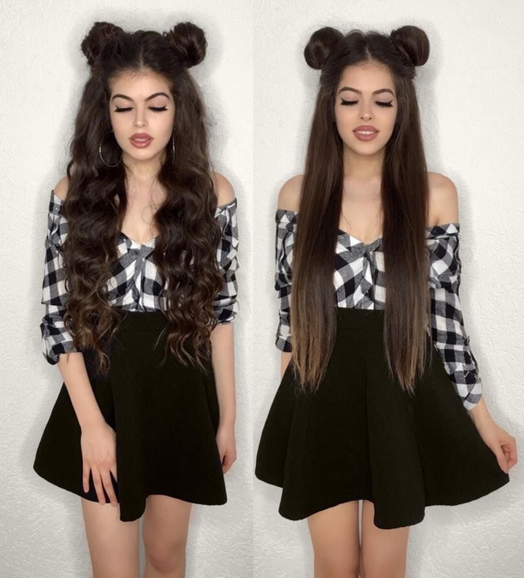 Прическа с двумя пучками