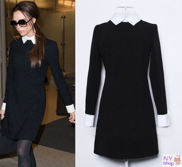 Черное платье с контрастным воротником Lime