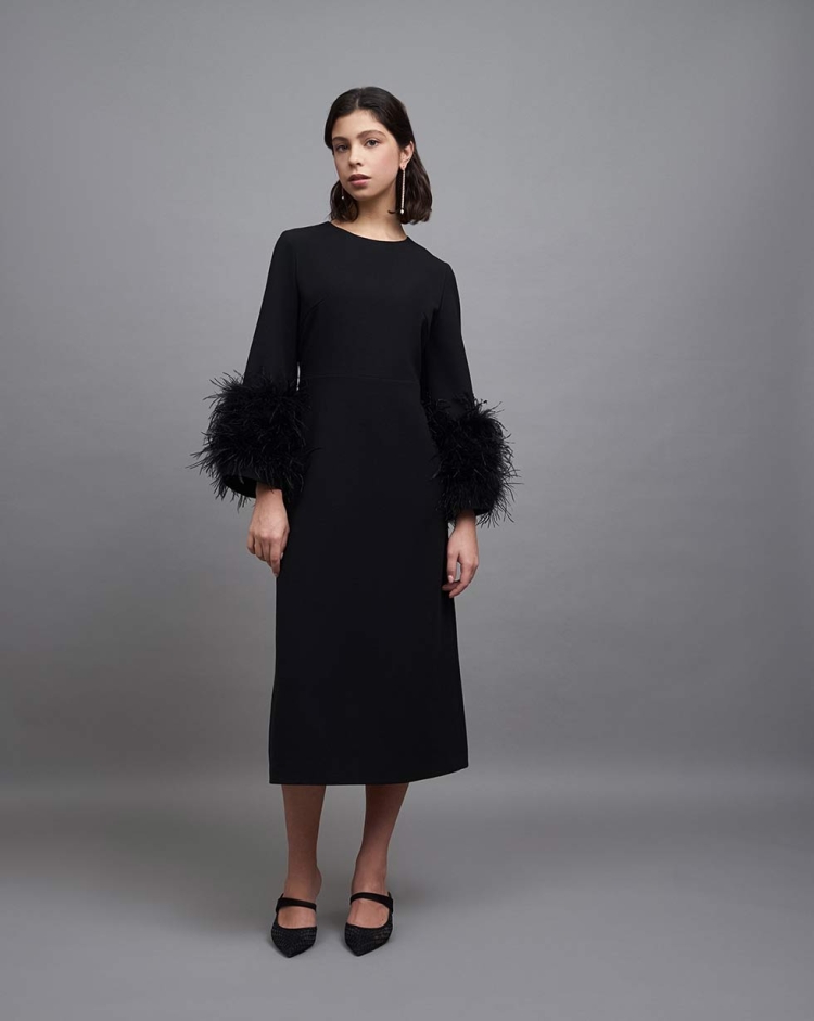 Платье из перьев со стразами черное