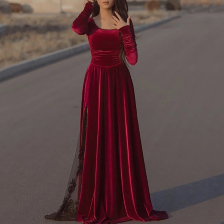 Длинные вечерние красный бархатный платья