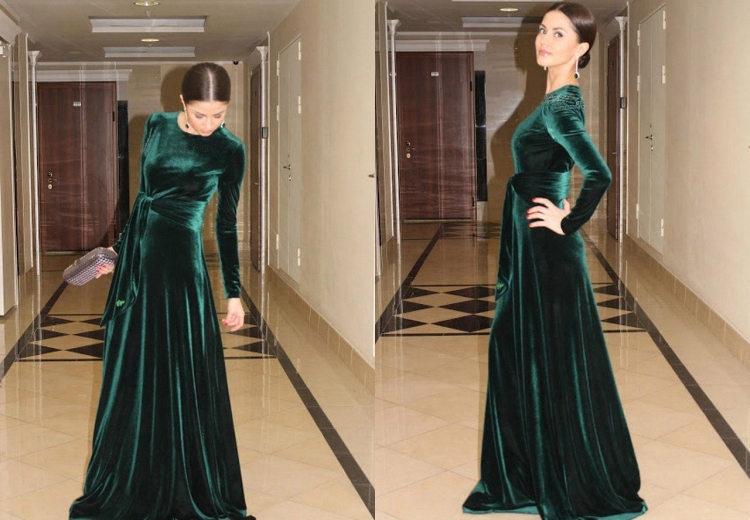 Длинное бархатное вечернее платье Бурда