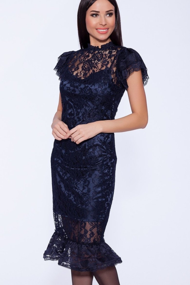 Темно синее гипюровое платье