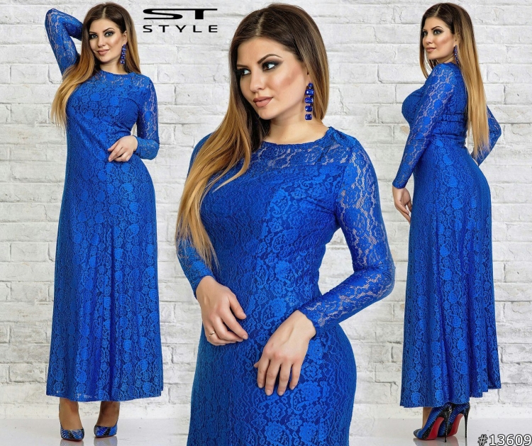 Синее гипюровое платье