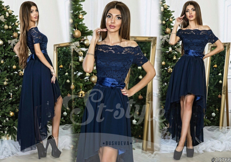 Вечернее темно-синее платье