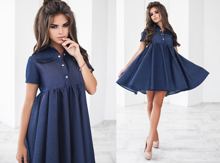 Джинсовое платье с пышной юбкой