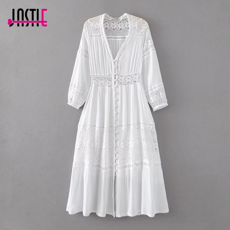 Платье бохо с кружевами макси