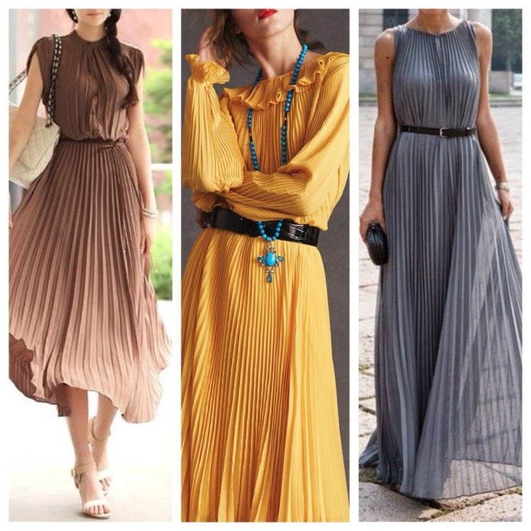 Платье плиссе с длинным рукавом