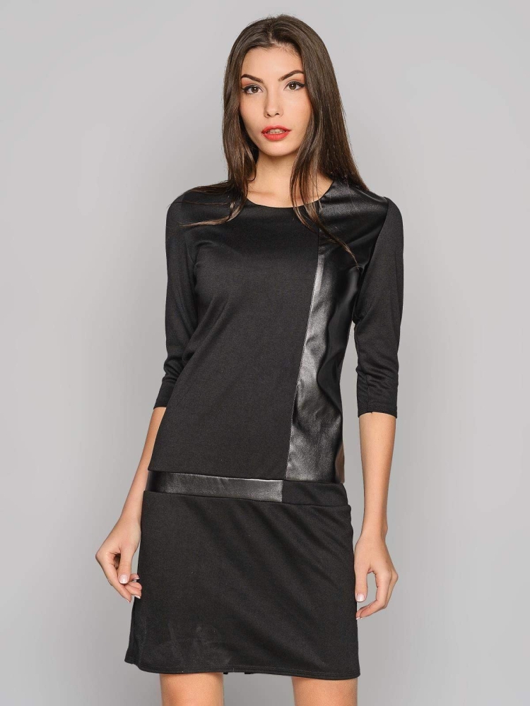 Платье комбинированное с кожей