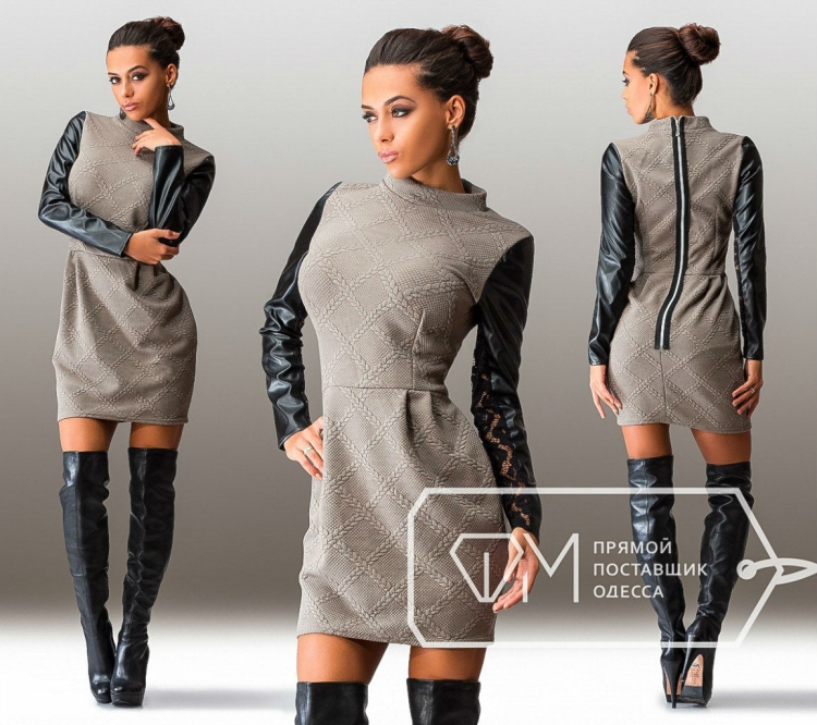 Стильные платье трикотаж и кожа