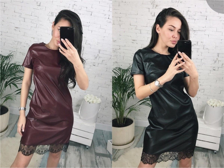 Кожаное платье с кружевом
