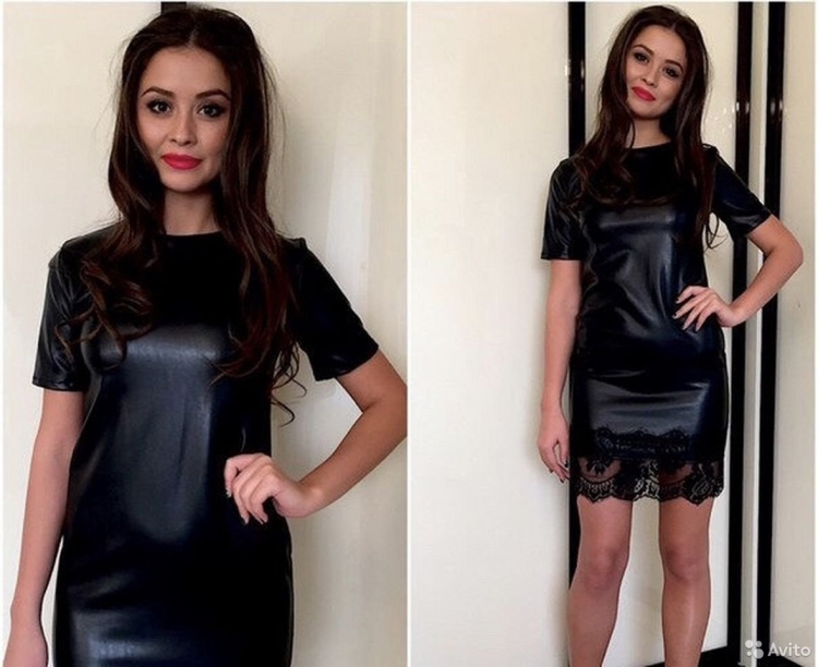 Кожаное платье с кружевом