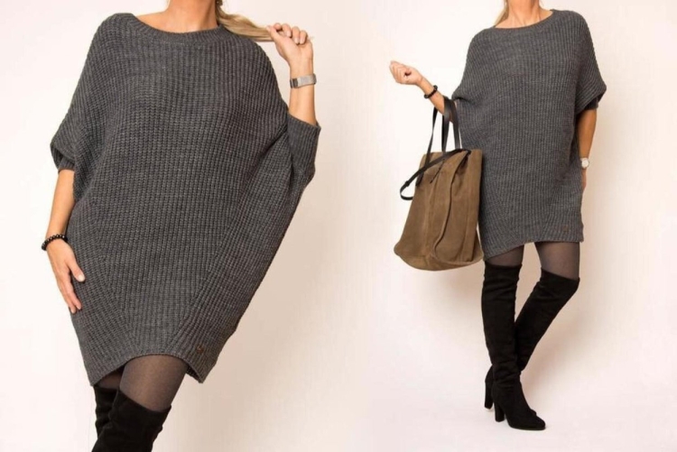 Платье оверсайз с рукавами летучая мышь спицами