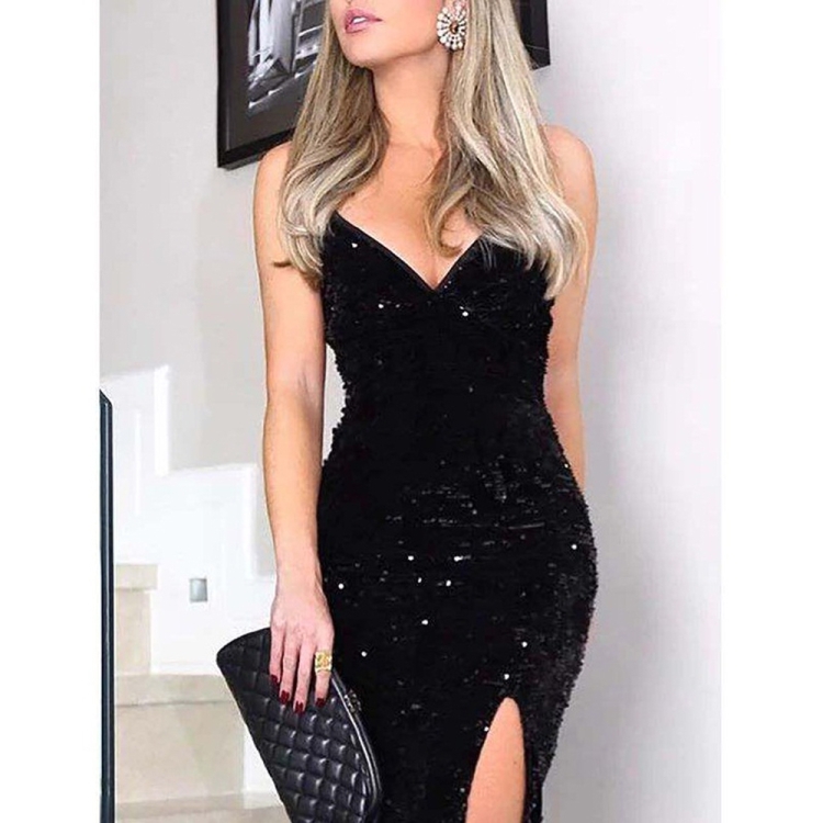 Черное блестящее платье