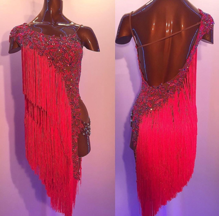 Платья латина Юниоры 1с бахромой чёрный