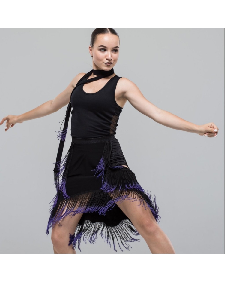 Платья латина Юниоры 1с бахромой чёрный